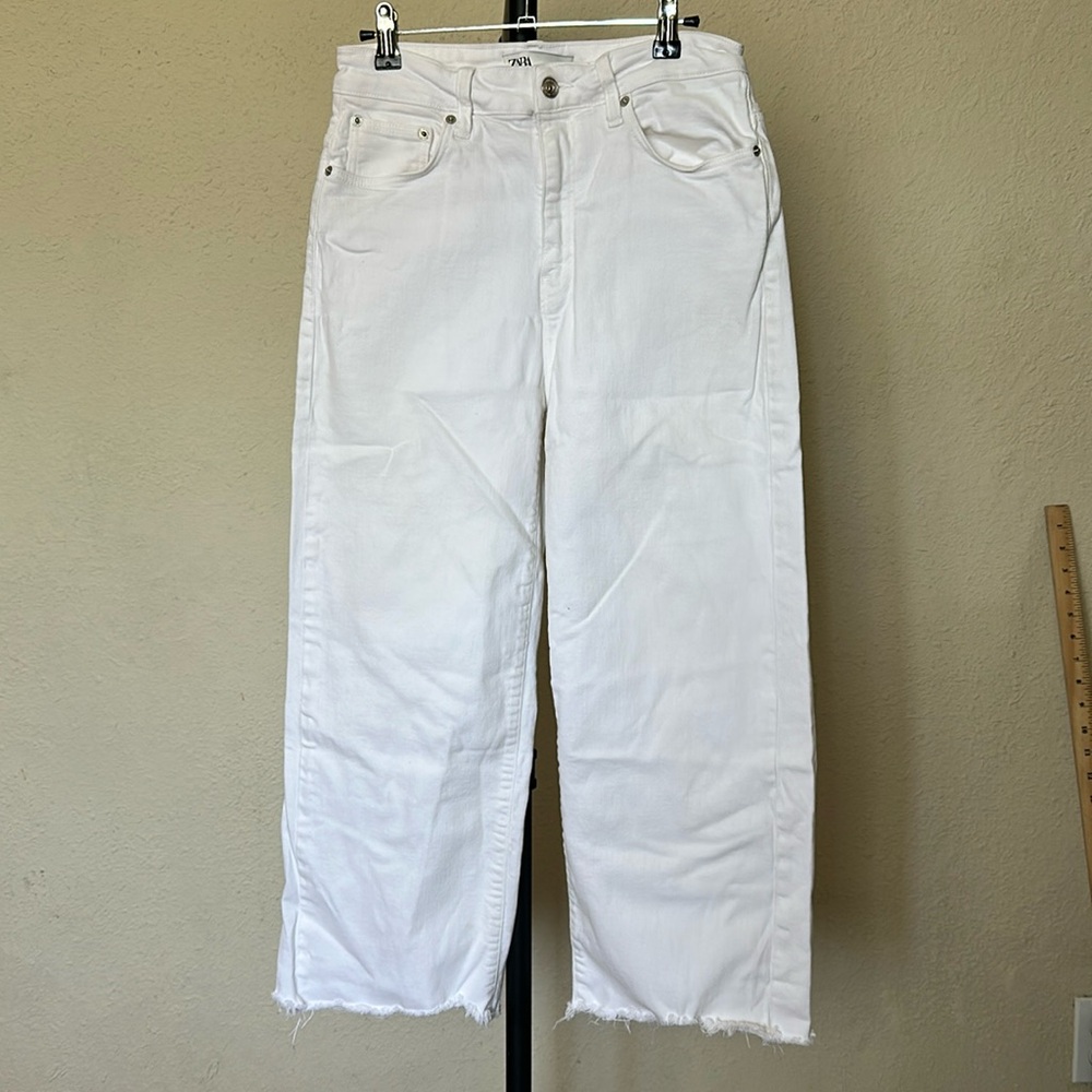 ZARA Straight Wide Leg Jeans in Ivory White size 8 - Picture 3 of 13